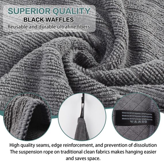 VIVOTE Mikrofasertücher Grau Spüllappen Küchenlappen super saugfähig und weich Haushalts Putzlappen Mehrzweck Staubwischen 30 cm X 30 cm 6 Stück