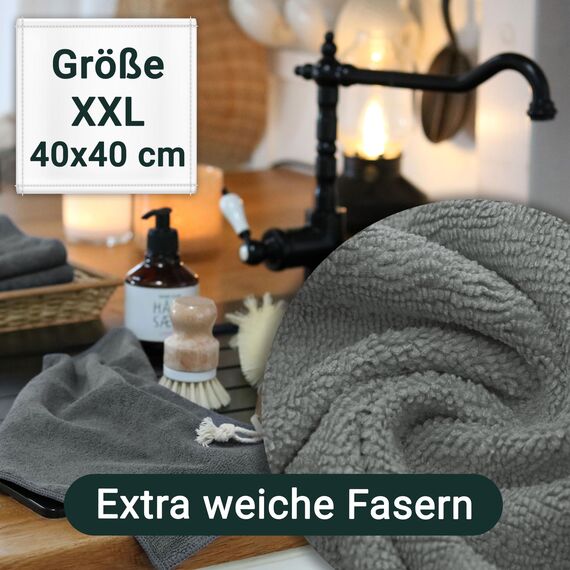 ZOLLNER 50er Set Mikrofasertücher für streifenfreien Glanz - flusenfreie und saugstarke Reinigungstücher - waschbar bis 60°C - 40x40cm in grau - Hotelqualität