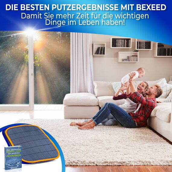 BEXEED Handtuch - CarbonPads, 1x Blau, 1x Orange, 16 x 22 cm - Mikrofaserglasreinigungstuch-Set für Autofenster - Saugfähiger Kern für Streifenfreien Glanz - 2er Pack
