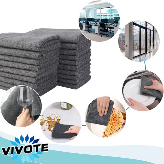 VIVOTE Microfaser-Reinigungstücher Grau Küchenlappen Haushalts Putzlappen super saugfähig und dick Spüllappen Mehrzweck Waschlappen Staubwischen 30cm X 30cm 20 Stück