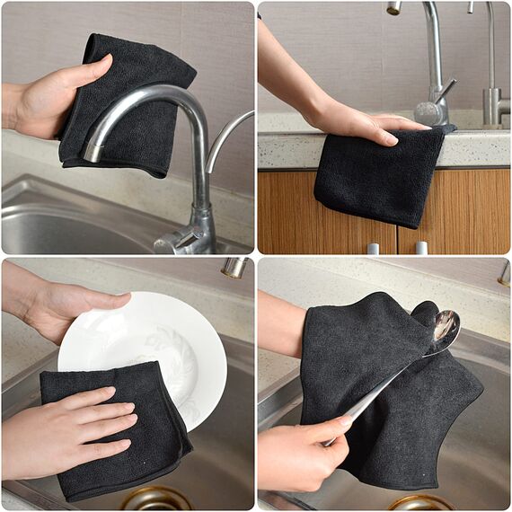 VIVOTE Microfaser-Reinigungstücher Schwarz Küchenlappen Haushalts Putzlappen super saugfähig und dick Spüllappen Mehrzweck Waschlappen Staubwischen 30cm X 30cm 20 Stück