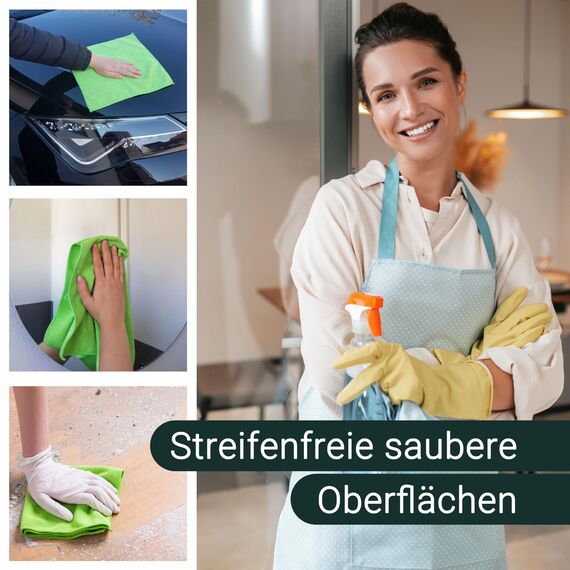 ZOLLNER 10er Set Mikrofasertücher für streifenfreien Glanz - flusenfreie und saugstarke Reinigungstücher - waschbar bis 60°C - 40x40cm in grün - Hotelqualität