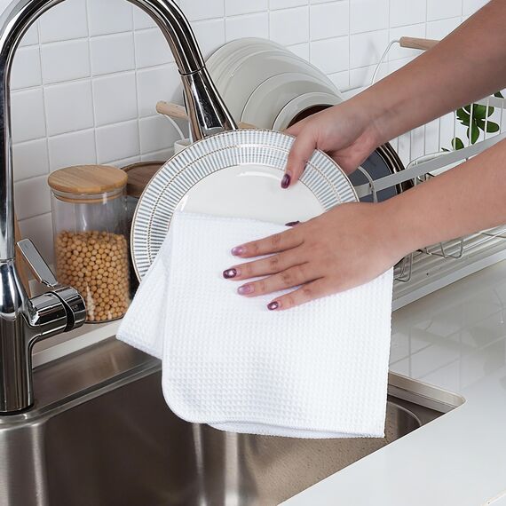Polyte - Premium-Geschirrhandtücher aus Mikrofaser - Waffelstruktur - weiß - 41 x 71 cm - 12 Stück