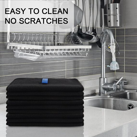 VIVOTE Mikrofasertücher schwarz Spüllappen Küchenlappen super saugfähig und dick Haushalts Putzlappen microfaser Küche Putztücher Mehrzweck Staubwischen 20 cm X 20 cm 9 Stück