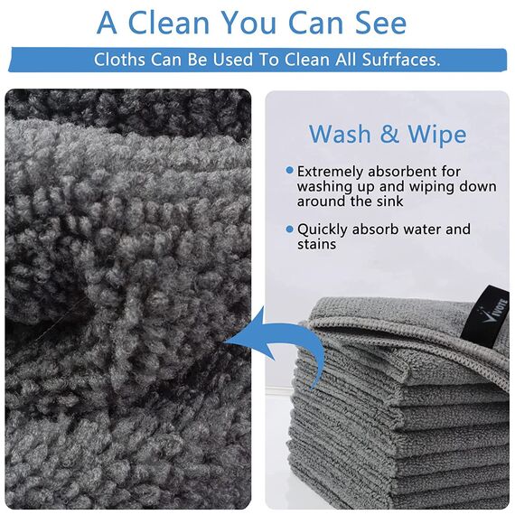VIVOTE Mikrofasertücher Grau Spüllappen Küchenlappen super saugfähig und dick Haushalts Putzlappen microfaser Küche Putztücher Mehrzweck Staubwischen 30 cm X 30 cm 9 Stück