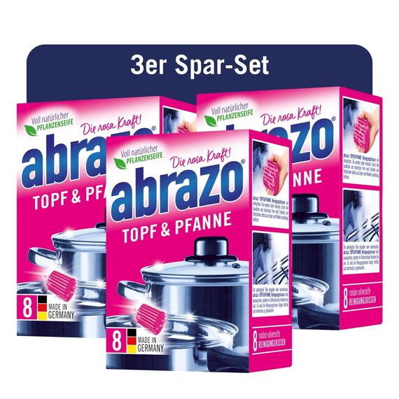 abrazo Topf & Pfanne | 24 Reinigungskissen, 3x8 Stk. für Töpfe & Küche, Spülschwamm mit veganer Pflanzenseife, Küchenschwamm, Reinigungsschwamm