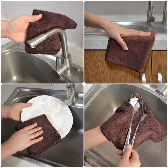 VIVOTE Mikrofasertücher Braun Spüllappen Küchenlappen super saugfähig und dick Haushalts Putzlappen microfaser Küche Putztücher Mehrzweck Staubwischen 30 cm X 30 cm 9 Stück