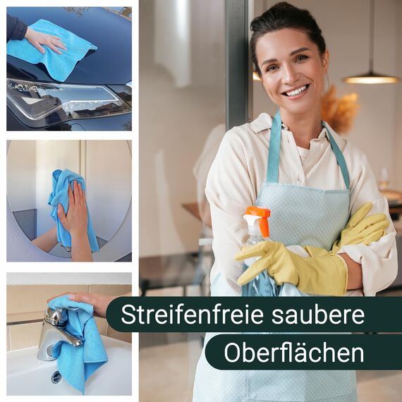 ZOLLNER 10er Set Mikrofasertücher für streifenfreien Glanz - flusenfreie und saugstarke Reinigungstücher - waschbar bis 60°C - 40x40cm in hellblau - Hotelqualität