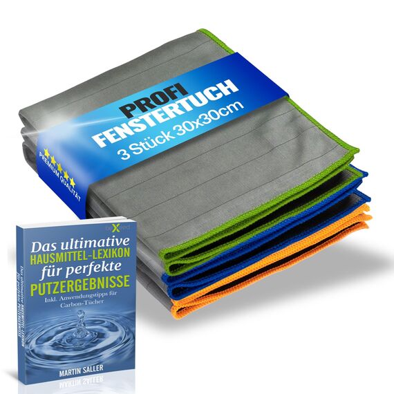 BEXEED® Fenstertücher [3 Stück] | Carbon-Mikrofaser Fenstertücher für 100% streifenfreie Fenster | Fenstertuch streifenfrei für strahlende Sauberkeit | 30x30cm