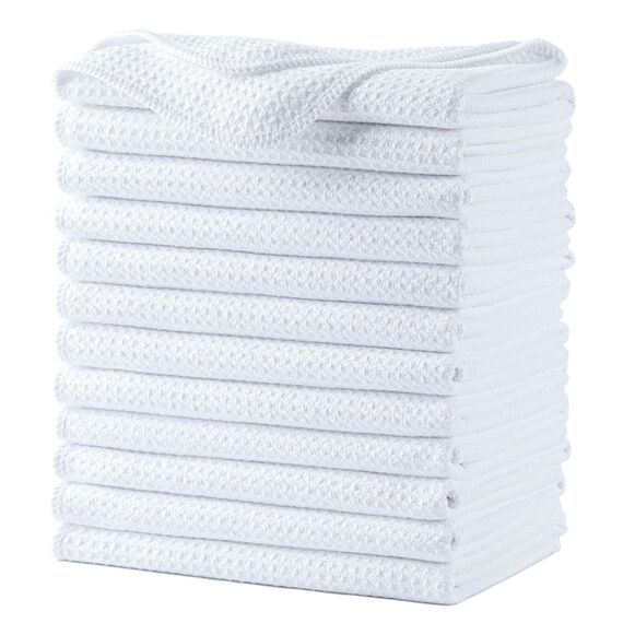 Polyte - Premium-Geschirrhandtücher aus Mikrofaser - Waffelstruktur - weiß - 41 x 71 cm - 12 Stück