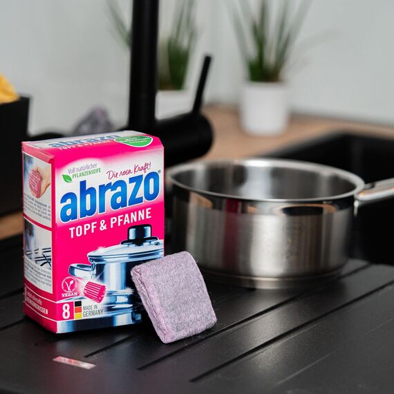 abrazo Topf & Pfanne | 32 Reinigungskissen, 5x8 Stk. für Töpfe & Küche, Spülschwamm mit veganer Pflanzenseife, Küchenschwamm, Reinigungsschwamm