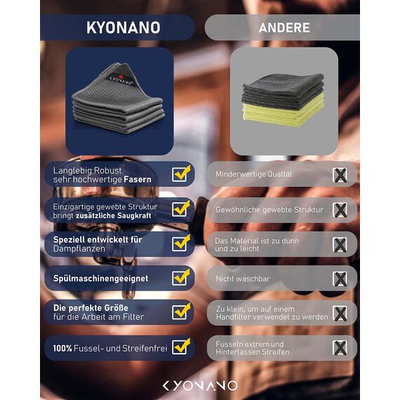 KYONANO Barista Zubehör, Barista Tuch Set 4 Stück, 30x30 cm Reinigungstuch zum reinigen Ihres Kaffee Equipments, extrem saugstarke, Barista Lappen für Dampflanze und Siebträgermaschine