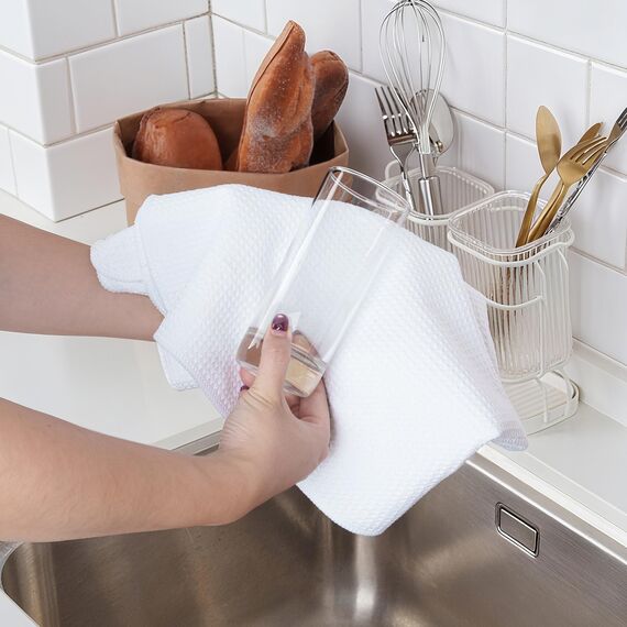 Polyte - Premium-Geschirrhandtücher aus Mikrofaser - Waffelstruktur - weiß - 41 x 71 cm - 12 Stück