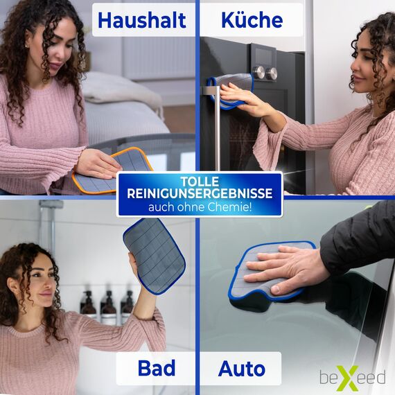 BEXEED Handtuch - CarbonPads, 1x Blau, 1x Orange, 16 x 22 cm - Mikrofaserglasreinigungstuch-Set für Autofenster - Saugfähiger Kern für Streifenfreien Glanz - 2er Pack