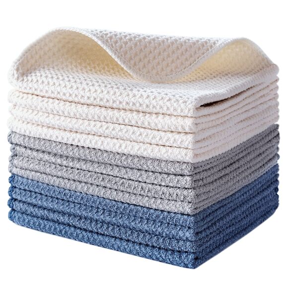Polyte - Premium-Geschirrtücher aus Mikrofaser - Waffelstruktur - Dunkelblau/Grau/Altweiß - 30 x 30 cm - 12 Stück