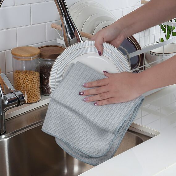Polyte - Premium-Geschirrhandtücher aus Mikrofaser - Waffelstruktur - Grau - 41 x 71 cm - 12 Stück