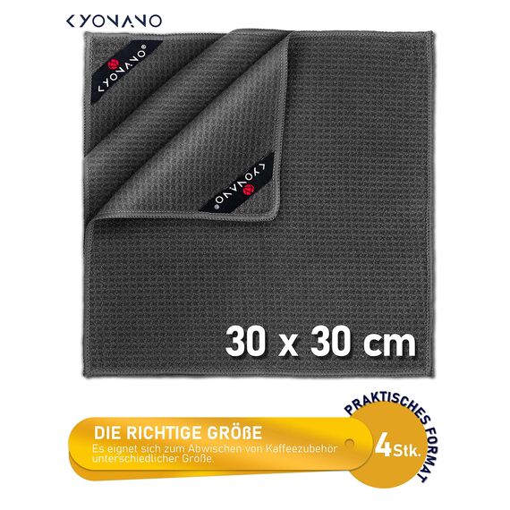 KYONANO Barista Zubehör, Barista Tuch Set 4 Stück, 30x30 cm Reinigungstuch zum reinigen Ihres Kaffee Equipments, extrem saugstarke, Barista Lappen für Dampflanze und Siebträgermaschine