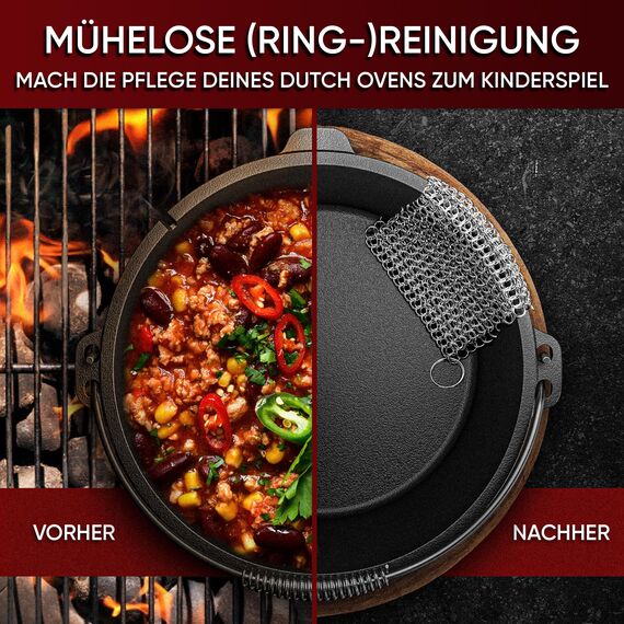 GUSSKÖNIG Gusseisen Ringreiniger (Rnig cleaner 20x20 cm)- Hochwertiger Edelstahl Ringreiniger für Effektive und schonende Reinigung von Gusseisenprodukten - Schützt Patina