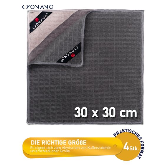 KYONANO Barista Zubehör, Barista Tuch Set 4 Stück, 30x30 cm Reinigungstuch zum reinigen Ihres Kaffee Equipments, extrem saugstarke, Barista Lappen für Dampflanze und Siebträgermaschine