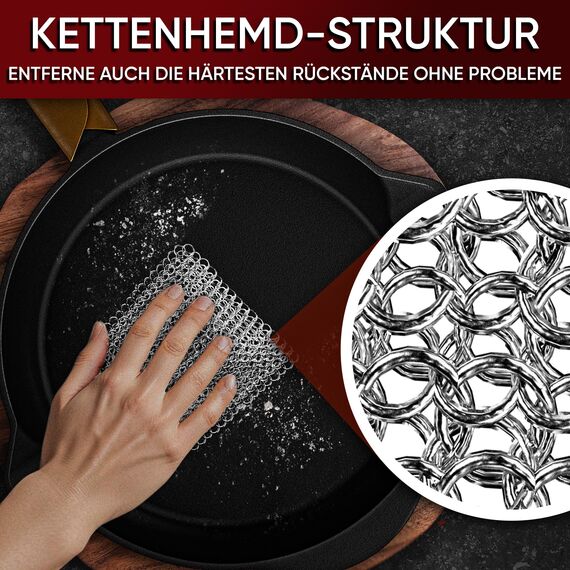 GUSSKÖNIG Gusseisen Ringreiniger (Ring cleaner18x18 cm)- Hochwertiger Edelstahl Ringreiniger für Effektive und schonende Reinigung von Gusseisenprodukten - Schützt Patina
