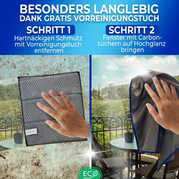 BEXEED® XXL Fenstertücher [2 Stück] 400GSM inklusive Vorreinigungstuch | Carbon-Mikrofaser Fenstertücher für 100% streifenfreie Fenster | Fenstertuch streifenfrei für strahlende Sauberkeit | 50x40cm