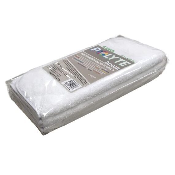 Polyte - Premium-Mikrofaserhandtuch - fusselfrei & schnelltrocknend - Weiß - 40 x 76 cm - 4 Stück