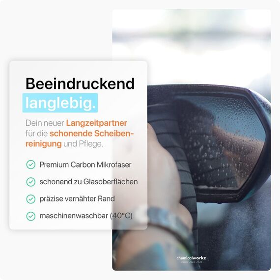 Chemicalworkz® Scheiben Bundle - Premium Carbontücher (5er Set) + Glasreiniger Auto - Für kristallklare Autoscheiben ohne Streifen & Schlieren - Carbon Mikrofasertücher Auto Glastuch Glas Reiniger