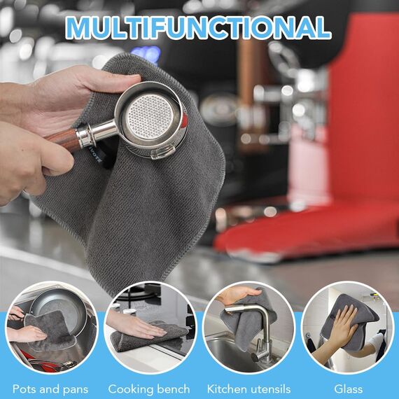 VIVOTE Mikrofasertücher Grau Spüllappen Küchenlappen Super Saugfähig und Dick Haushalts Putzlappen Microfaser Küche Putztücher Mehrzweck Staubwischen 20cm × 20cm 12 Stück 300 g/m²