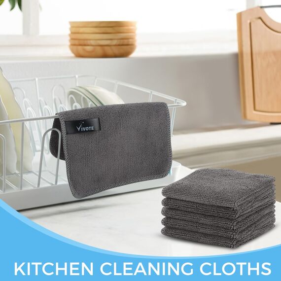 VIVOTE Mikrofasertücher Grau Spüllappen Küchenlappen Super Saugfähig und Dick Haushalts Putzlappen Microfaser Küche Putztücher Mehrzweck Staubwischen 20cm × 20cm 12 Stück 300 g/m²