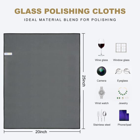 SINLAND 2 pcs Große Mikrofaser Glaspoliertücher Streifenfrei Fusselfrei Spiegeltuch Putztuch zum polieren von Spiegel Reinigungstuch für Besteck, Edelstahl Utensilien, Kamera 64cm X 51cm Dunkelgrau