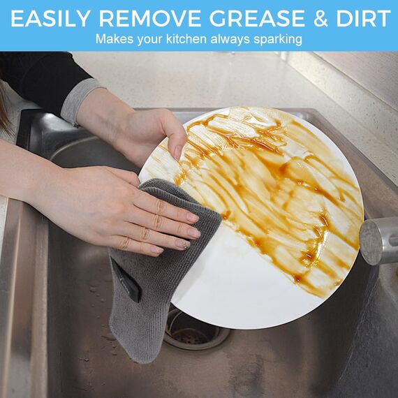 VIVOTE Mikrofasertücher Grau Spüllappen Küchenlappen Super Saugfähig und Dick Haushalts Putzlappen Microfaser Küche Putztücher Mehrzweck Staubwischen 20cm × 20cm 12 Stück 300 g/m²