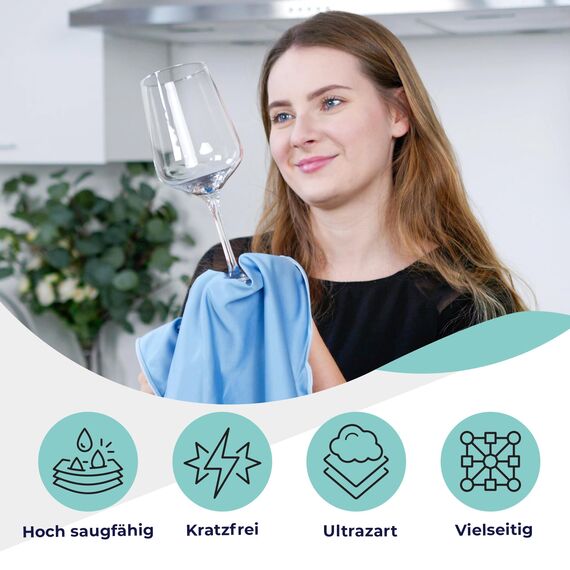 culiclean Fenster Poliertuch – Mikrofaser Poliertücher Gläser – Glastuch Fenster – Fensterputztücher streifenfrei – Fenstertuch fusselfrei – 2 Stück – 40x60cm, blau