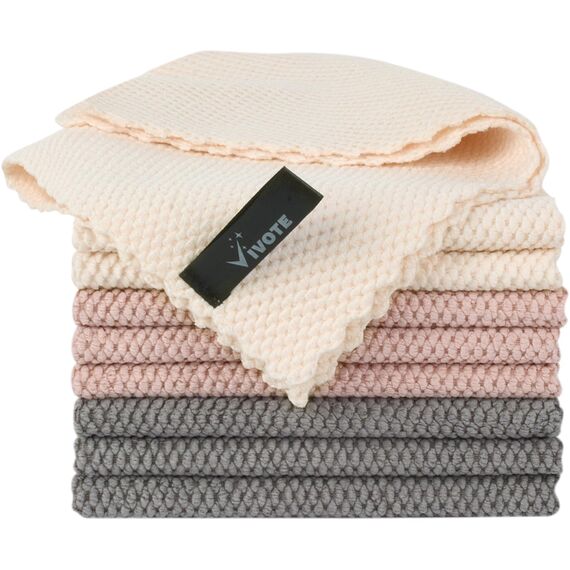 VIVOTE Microfibre Cloth, Dish Cloths, Soft Microfibre Cleaning Cloth, Reusable & Washable Premium Towels for Home, Kitchen 9Packs, (Grey+ Ice Cream +Pink, 30×30 cm)