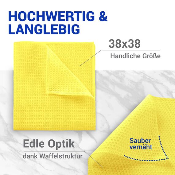 wolk Waffeltücher - Mikrofasertuch mit Waffelstruktur - 10 Stück - Größe: 38 x 38 cm - Farbe: gelb - Lappen, Reinigungstücher, Putztücher - Bad, Küche, Gastronomie