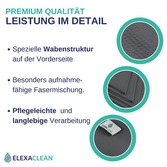 ELEXACLEAN Fenstertuch streifenfrei, Mikrofaser Fensterputztücher (8 Stück, 40x30 cm, anthrazit) Premium Glas Putztücher Auto für Innen & Außen