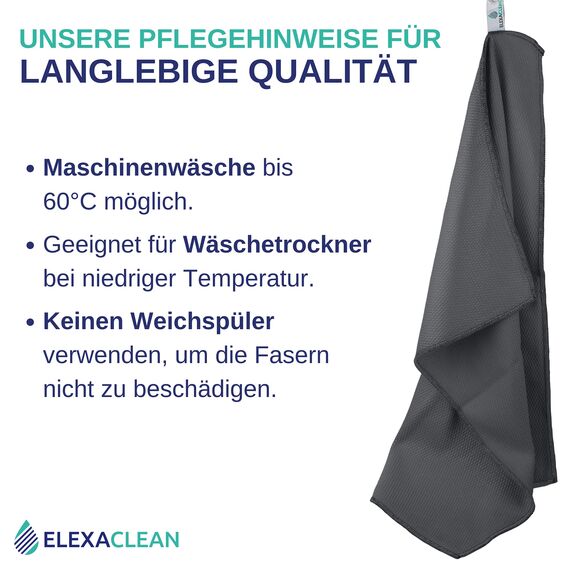 ELEXACLEAN Fenstertuch streifenfrei, Mikrofaser Fensterputztücher (8 Stück, 40x30 cm, anthrazit) Premium Glas Putztücher Auto für Innen & Außen