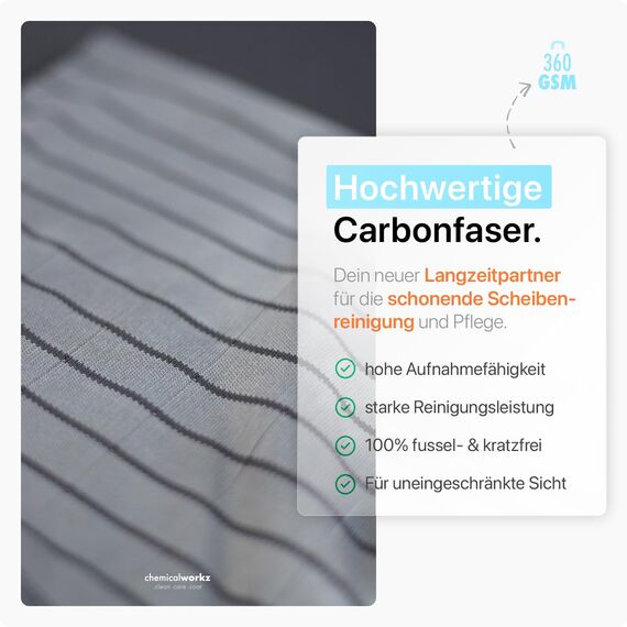 Chemicalworkz® Premium Carbontuch (360GSM, 40x40cm) - Mikrofaser Glastuch für kristallklare Autoscheiben ohne Streifen & Schlieren - Fenstertücher, Scheibentuch, Carbon Tuch Auto, Microfasertuch Glas