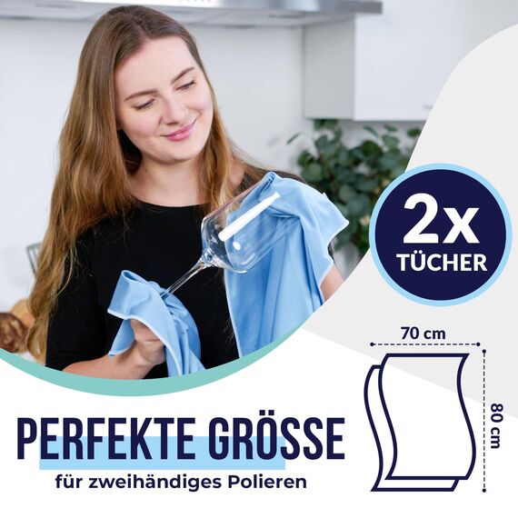 culiclean Fenster Poliertuch – Mikrofaser Poliertücher Gläser – Glastuch Fenster – Fensterputztücher streifenfrei – Fenstertuch fusselfrei – 2 Stück – 70x80cm, blau