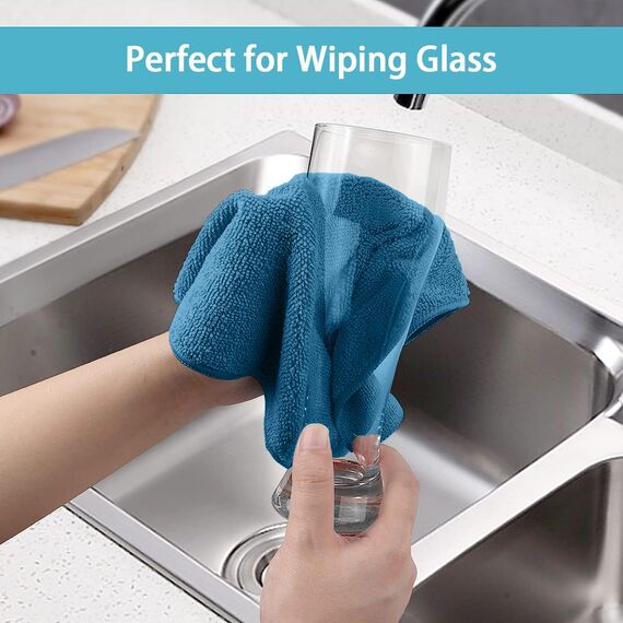HOMEXCEL Blau Mikrofasertücher 50 Stück, Wiederverwendbare Küchen-Mikrofaser-Reinigungstücher, Lappen Putztücher Geschirrtücher, Fusselfreie Waschbare für Zuhause, Fenster, Auto 30 x 30 cm