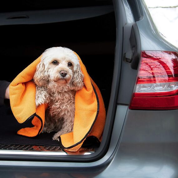 Glart T44WG super saugfähiges weiches Hundetuch Haustierhandtuch, Mikrofaser Hunde Badetuch 90x60 cm, orange, extra breit
