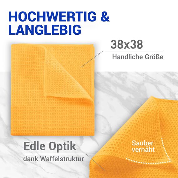 wolk Waffeltücher - Mikrofasertuch mit Waffelstruktur - 10 Stück - Größe: 38 x 38 cm - Farbe: orange - Lappen, Reinigungstücher, Putztücher - Bad, Küche, Gastronomie