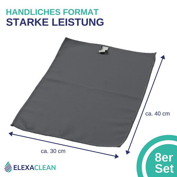 ELEXACLEAN Fenstertuch streifenfrei, Mikrofaser Fensterputztücher (8 Stück, 40x30 cm, anthrazit) Premium Glas Putztücher Auto für Innen & Außen
