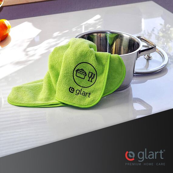 Glart 4444 Mikrofasertuch Set – 4× Reinigungstücher 40×40 cm für Küche, Bad & Haushalt – fusselfrei, streifenfrei & weich – für Glanz auf Armaturen, Fliesen, Glas & Möbeln – designed in Germany