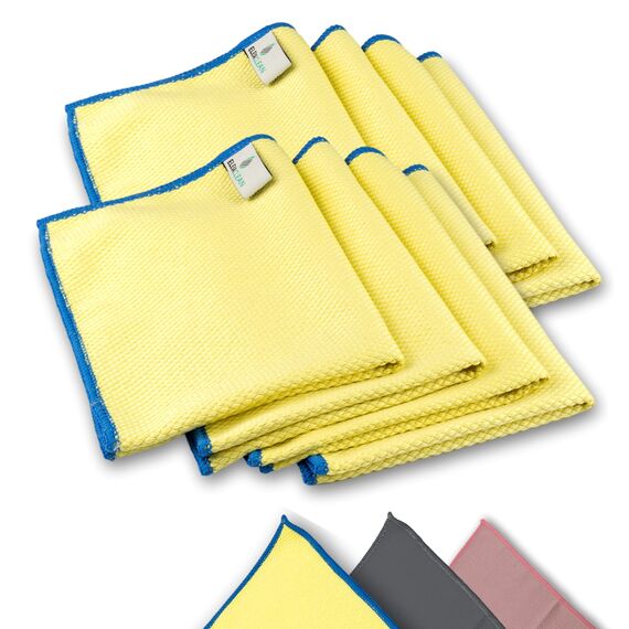 ELEXACLEAN Fenstertuch streifenfrei, Mikrofaser Fensterputztücher (8 Stück, 40x30 cm, gelb) Premium Glas Putztücher Auto für Innen & Außen