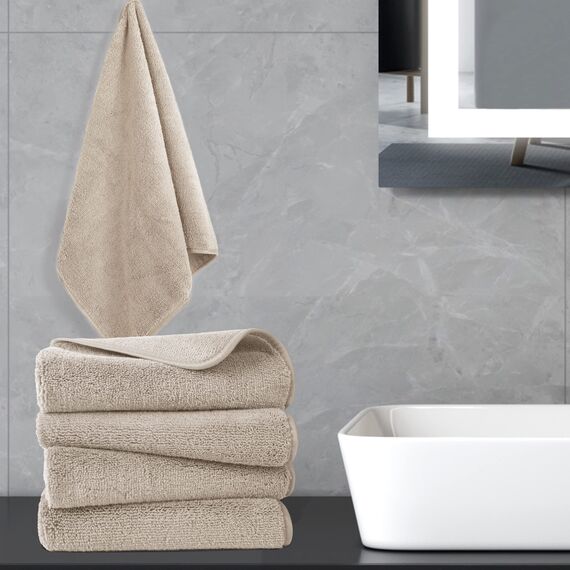 Polyte - Premium-Mikrofaserhandtuch - fusselfrei & schnelltrocknend - Beige - 41 x 76 cm - 4 Stück