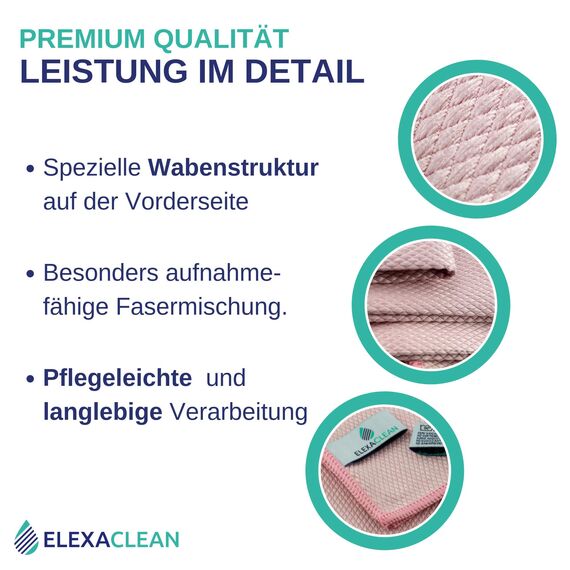 ELEXACLEAN Fenstertuch streifenfrei, Mikrofaser Fensterputztücher (4 Stück, 40x30 cm, rot) Premium Glas Putztücher Auto für Innen & Außen