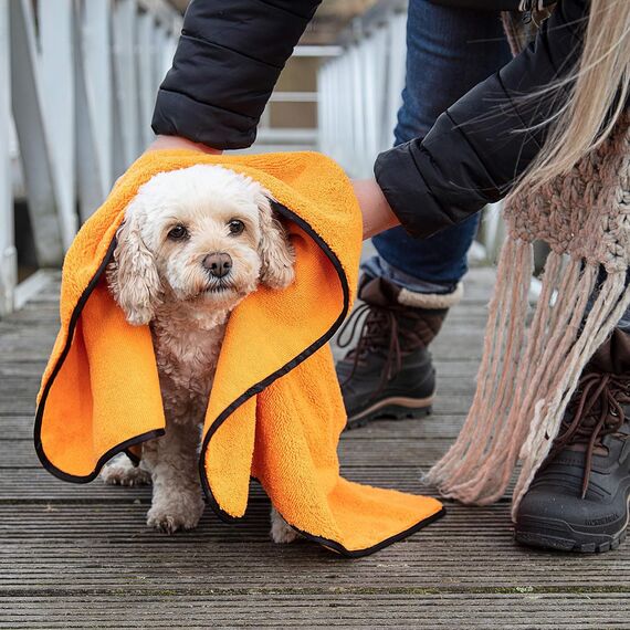 Glart T44WG super saugfähiges weiches Hundetuch Haustierhandtuch, Mikrofaser Hunde Badetuch 90x60 cm, orange, extra breit