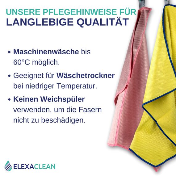 ELEXACLEAN Fenstertuch streifenfrei, Mikrofaser Fensterputztücher (8 STK., 40x30 cm, 4X rot & 4X gelb) Premium Glas Putztücher Auto für Innen & Außen