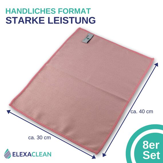ELEXACLEAN Fenstertuch streifenfrei, Mikrofaser Fensterputztücher (8 Stück, 40x30 cm, rot) Premium Glas Putztücher Auto für Innen & Außen