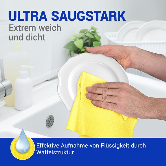 wolk Waffeltücher - Mikrofasertuch mit Waffelstruktur - 10 Stück - Größe: 38 x 38 cm - Farbe: gelb - Lappen, Reinigungstücher, Putztücher - Bad, Küche, Gastronomie